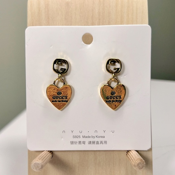 No Brand Jewelry - Gold Plated Sterling Silver Dangle Heart Fashion Earrings